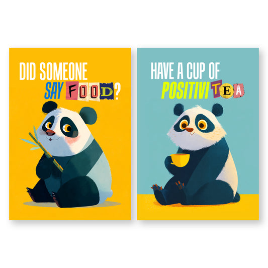 Cute Panda Kitchen Wall Poster Sticker, Food and Tea Theme, Modern Cartoon Design, 8.2x11.5 Inches, 2 Piece