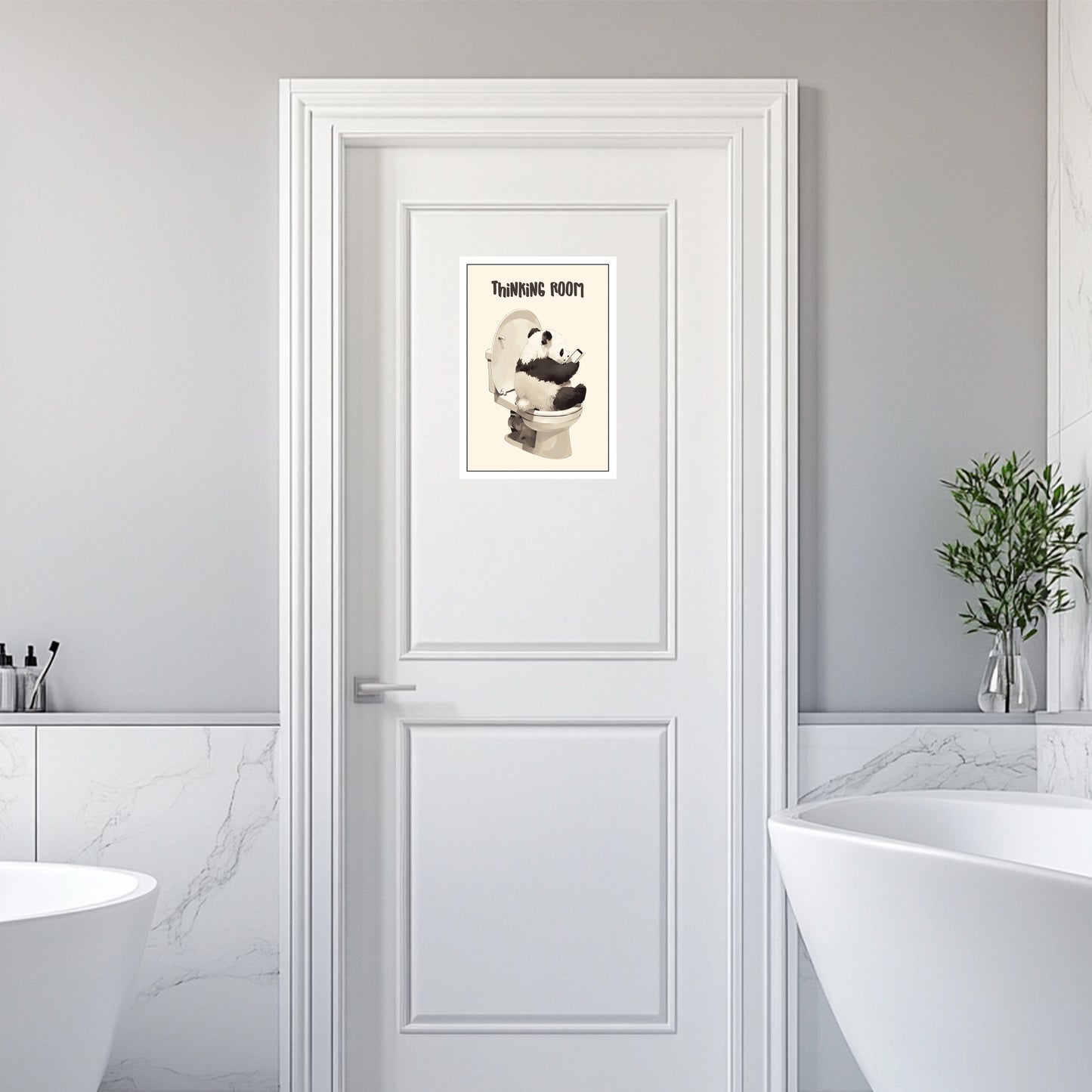 Thinking Room Bathroom Door Sticker, Elephant and Panda Design, Water Proof Sticker, Bathroom Decor