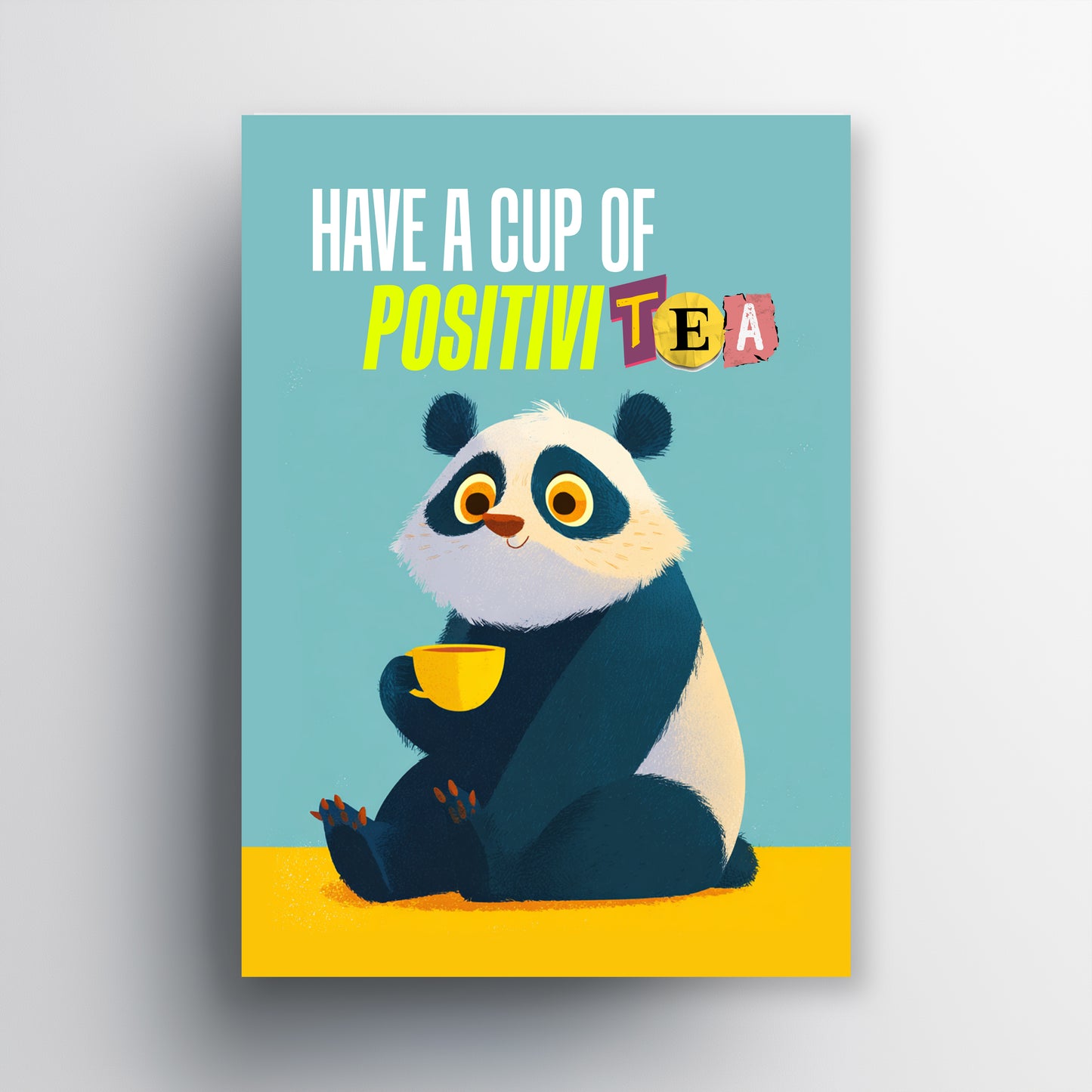 Cute Panda Kitchen Wall Poster Sticker, Food and Tea Theme, Modern Cartoon Design, 8.2x11.5 Inches, 2 Piece