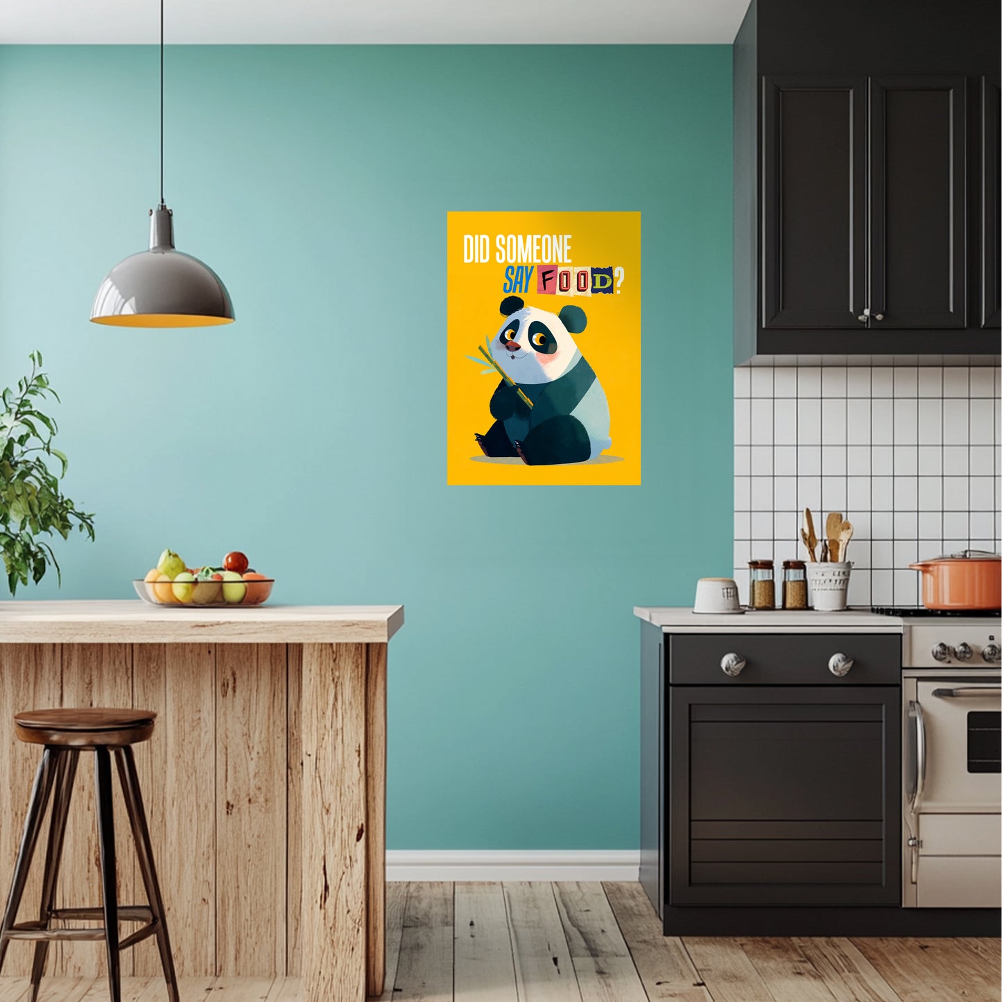 Cute Panda Kitchen Wall Poster Sticker, Food and Tea Theme, Modern Cartoon Design, 8.2x11.5 Inches, 2 Piece