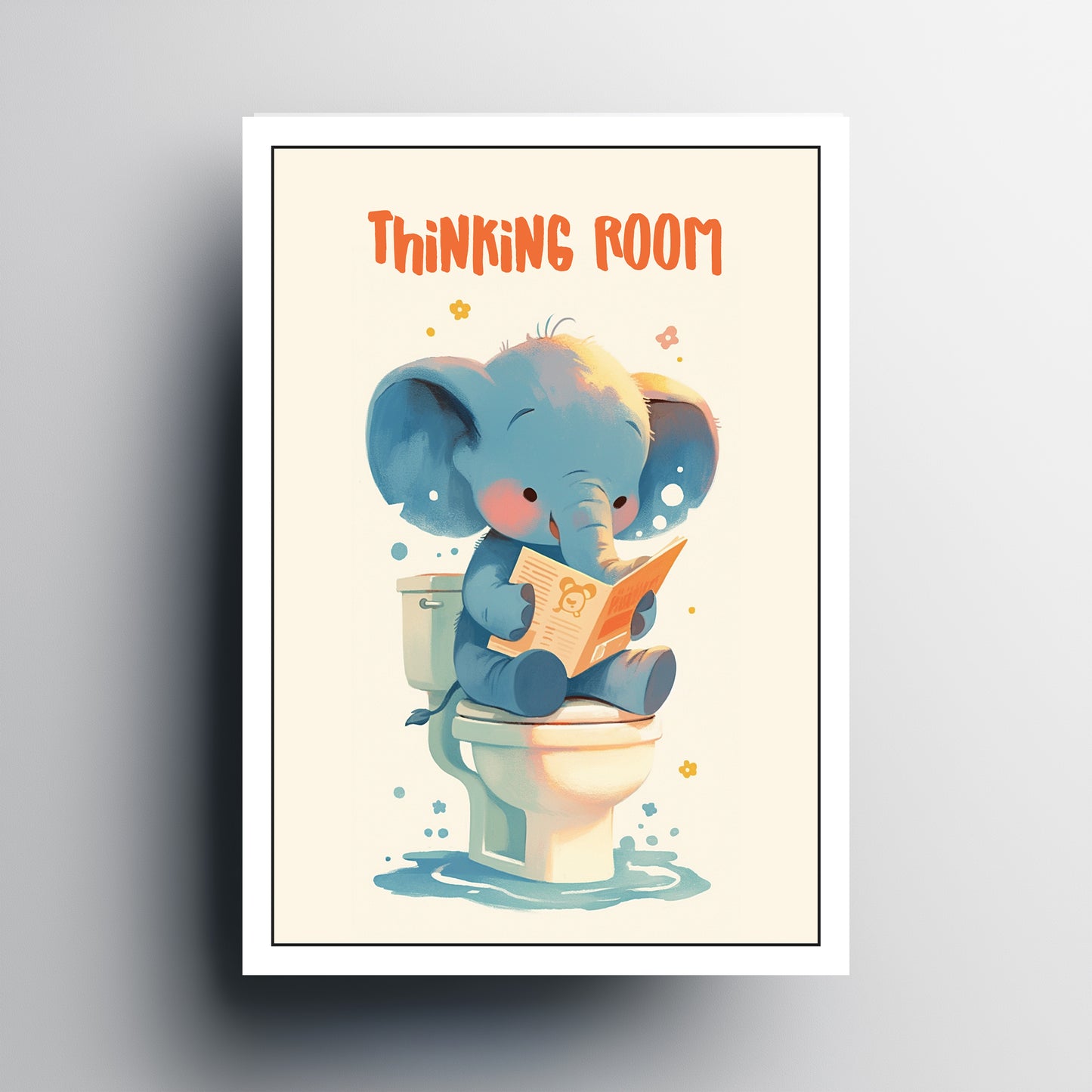 Thinking Room Bathroom Door Sticker, Elephant and Panda Design, Water Proof Sticker, Bathroom Decor