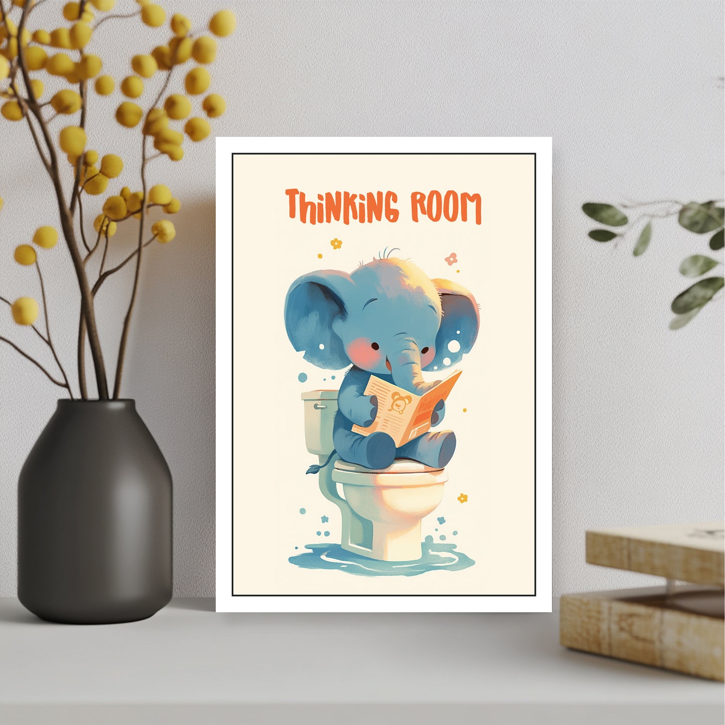 Thinking Room Bathroom Door Sticker, Elephant and Panda Design, Water Proof Sticker, Bathroom Decor