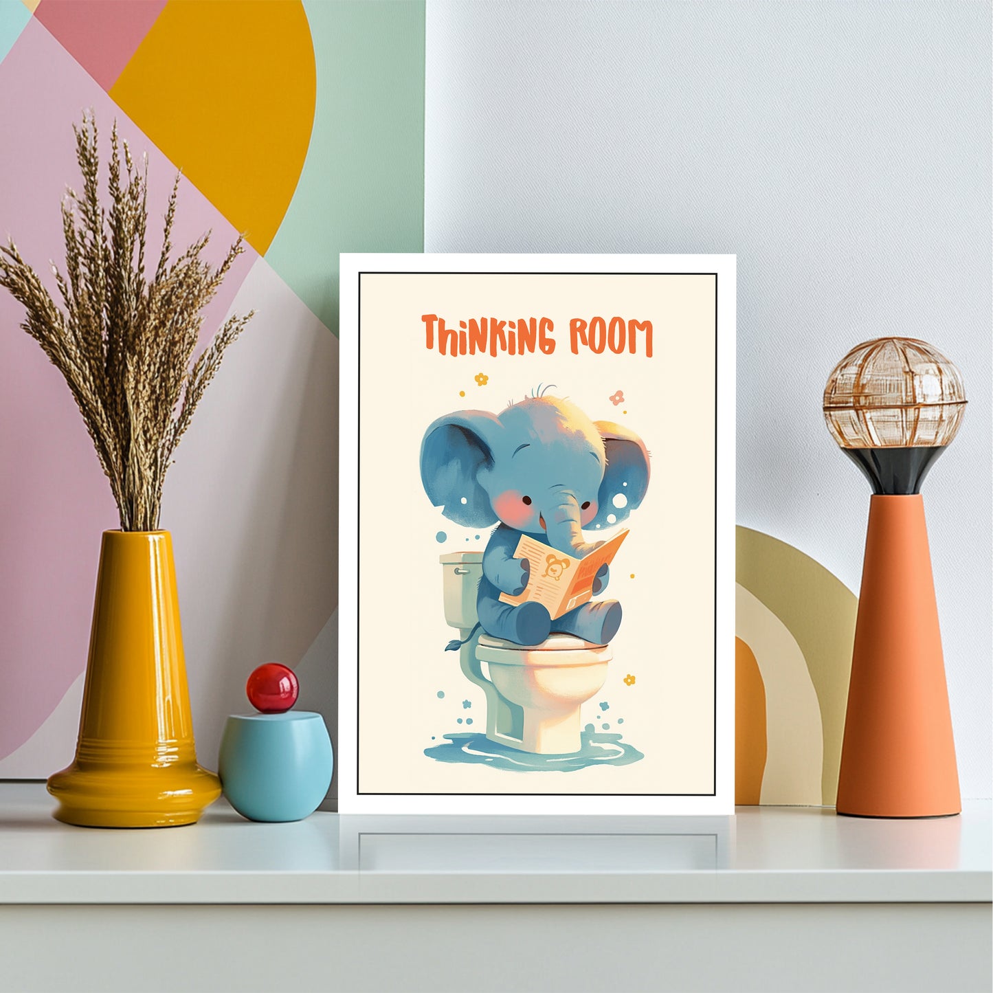 Thinking Room Bathroom Door Sticker, Elephant and Panda Design, Water Proof Sticker, Bathroom Decor